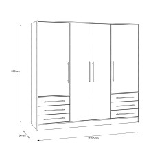 Drehtürenschrank >JUPITER< 4 Türen, 6 Schübe, Sandeiche Dekor / Weiss - 206,5x200x60cm (BxHxT)