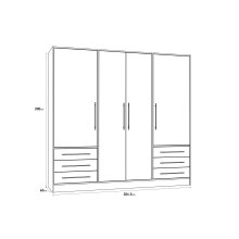 Drehtürenschrank >JUPITER< 4 Türen, 6 Schübe, Sonoma Eiche Dekor / Weiss - 206,5x200x60cm (BxHxT)