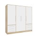 Drehtürenschrank >JUPITER< 4 Türen, 6 Schübe, Sonoma Eiche Dekor / Weiss - 206,5x200x60cm (BxHxT)