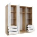 Drehtürenschrank >JUPITER< 4 Türen, 6 Schübe, Sonoma Eiche Dekor / Weiss - 206,5x200x60cm (BxHxT)
