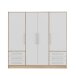 Drehtürenschrank >JUPITER< 4 Türen, 6 Schübe, Sonoma Eiche Dekor / Weiss - 206,5x200x60cm (BxHxT)