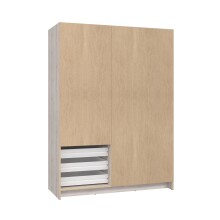 Drehtürenschrank >JUPITER< 3 Türen, 3 Schübe, Sandeiche Dekor / Weiss - 144,6x200x60cm (BxHxT)