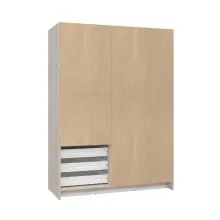 Drehtürenschrank >JUPITER< 3 Türen, 3 Schübe, Sandeiche Dekor / Weiss - 144,6x200x60cm (BxHxT)