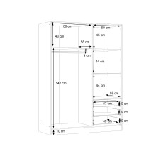 Drehtürenschrank >JUPITER< 3 Türen, 3 Schübe, Sandeiche Dekor / Weiss - 144,6x200x60cm (BxHxT)