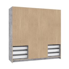 Drehtürenschrank >JUPITER< 4 Türen, 6 Schübe, Betonoptik / Weiss - 206,5x200x60 (BxHxT)