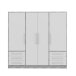 Drehtürenschrank >JUPITER< 4 Türen, 6 Schübe, Betonoptik / Weiss - 206,5x200x60 (BxHxT)