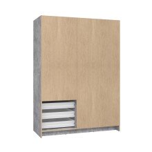 Drehtürenschrank >JUPITER < 3 Türen, 3 Schübe, Betonoptik / Weiss - 144,6x200x60 (BxHxT)