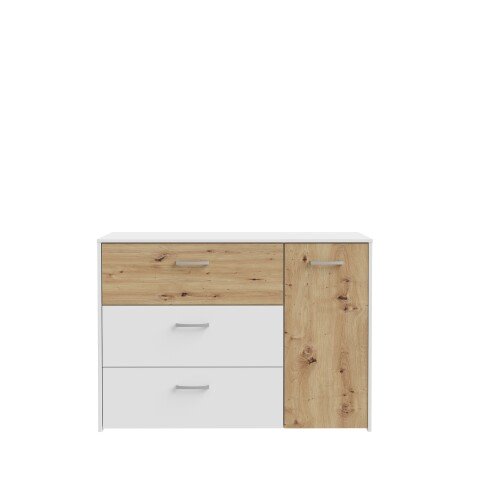 Kommode >CULGOA< 3 Schübe, 1 Tür, Artisan Eiche Dekor / Weiss - 113,1x80,2x41,5cm BxHxT