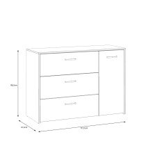 Kommode >CULGOA< 3 Schübe, 1 Tür, Artisan Eiche Dekor / Weiss - 113,1x80,2x41,5cm BxHxT