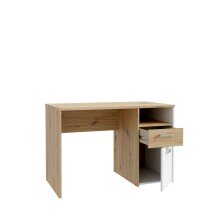 Schreibtisch >CULGOA< Schublade, Tür, Fach, Weiss/ Artisan Eiche Dekor - 110x74,8x60cm BxHxT