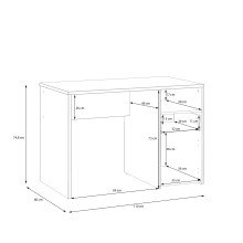 Schreibtisch >CULGOA< Schublade, Tür, Fach, Weiss/ Artisan Eiche Dekor - 110x74,8x60cm BxHxT