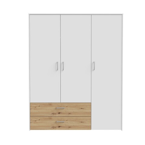 Drehtürenschrank >CULGOA< 3 Türen, 2 Schübe, Artisan Eiche Dekor/Weiss 152,8x190,8x52,7cm BxHxT