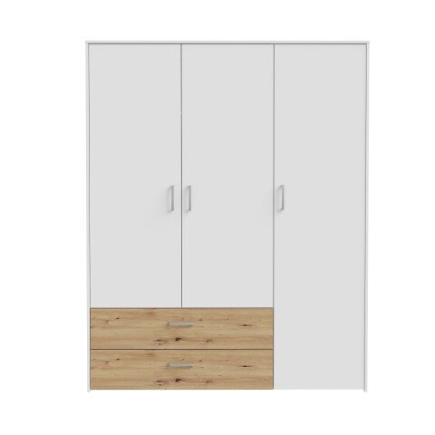 Drehtürenschrank >CULGOA< 3 Türen, 2 Schübe, Artisan Eiche Dekor/Weiss 152,8x190,8x52,7cm BxHxT
