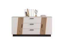 Sideboard >LINDA< 3 Schübe, Weiss / Lamellen...