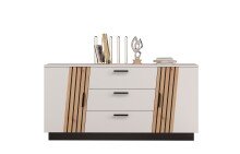 Sideboard >LINDA< 3 Schübe, Weiss / Lamellen...