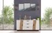 Sideboard >LINDA< 3 Schübe, Weiss / Lamellen Artisan Eiche Dekor - 160x80x43,6 (BxHxT)