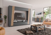 Sideboard >Platina< 3 Schübe, Grau / Lamellen Artisan Eiche Dekor - 160x80x43,6 (BxHxT)