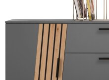 Sideboard >Platina< 3 Schübe, Grau / Lamellen Artisan Eiche Dekor - 160x80x43,6 (BxHxT)