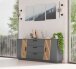 Sideboard >Platina< 3 Schübe, Grau / Lamellen Artisan Eiche Dekor - 160x80x43,6 (BxHxT)