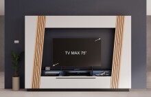 Wohnzimmer-Set >LINDA< in Weiss / Dekor Lamellen Artisan Eiche Dekor - 275x194,5x40cm (B/H/T)