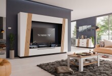 Wohnzimmer-Set >LINDA< in Weiss / Dekor Lamellen Artisan Eiche Dekor - 275x194,5x40cm (B/H/T)
