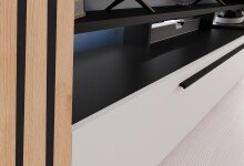 Wohnzimmer-Set >LINDA< in Weiss / Dekor Lamellen Artisan Eiche Dekor - 275x194,5x40cm (B/H/T)