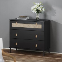 Kommode >WZ-0800< 3 Schubladen, Kiefer massiv schwarz lackiert  - 90x80x40 (BxHxT)