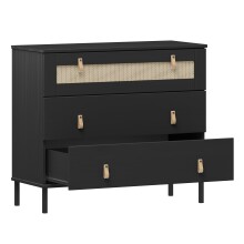 Kommode >WZ-0800< 3 Schubladen, Kiefer massiv schwarz lackiert  - 90x80x40 (BxHxT)