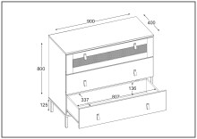 Kommode >WZ-0800< 3 Schubladen, Kiefer massiv schwarz lackiert  - 90x80x40 (BxHxT)