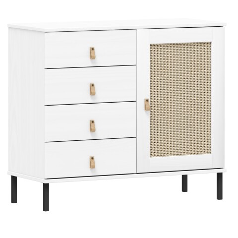 Kommode >WZ-0800< 4 Schubladen, 1 Tür, Kiefer massiv weiß lackiert  - 90x80x40 (BxHxT)