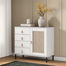 Kommode >WZ-0800< 4 Schubladen, 1 Tür, Kiefer massiv weiß lackiert  - 90x80x40 (BxHxT)