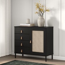 Kommode >WZ-0800< 4 Schubladen, 1 Tür, Kiefer massiv schwarz lackiert - 90x80x40 (BxHxT)