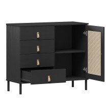 Kommode >WZ-0800< 4 Schubladen, 1 Tür, Kiefer massiv schwarz lackiert - 90x80x40 (BxHxT)