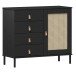 Kommode >WZ-0800< 4 Schubladen, 1 Tür, Kiefer massiv schwarz lackiert - 90x80x40 (BxHxT)