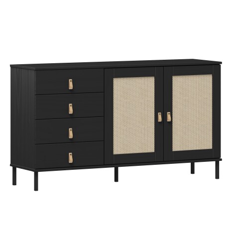 Sideboard >WZ-0800< 4 Schübe, 2 Türen, Kiefer massiv schwarz lackiert  - 140x80x40 (BxHxT)