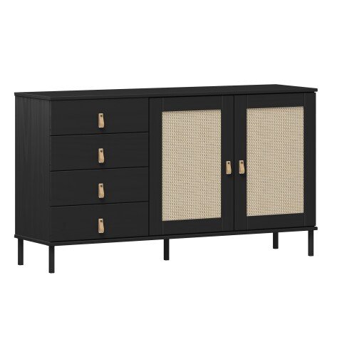 Sideboard >WZ-0800< 4 Schübe, 2 Türen, Kiefer massiv schwarz lackiert  - 140x80x40 (BxHxT)