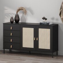 Sideboard >WZ-0800< 4 Schübe, 2 Türen, Kiefer massiv schwarz lackiert  - 140x80x40 (BxHxT)