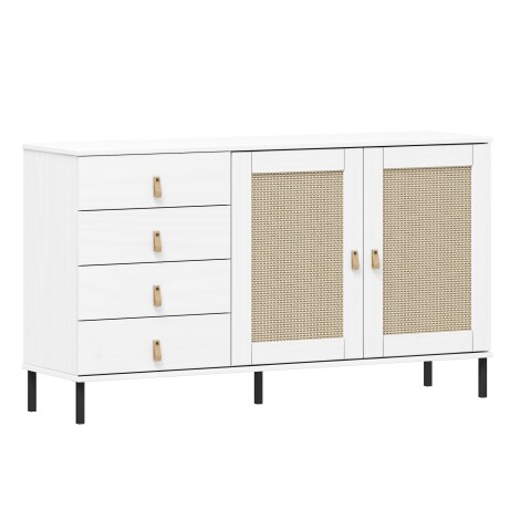 Sideboard >WZ-0800< 4 Schübe, 2 Türen, Kiefer massiv weiß lackiert - 140x80x40cm (B/H/T)