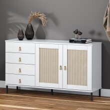 Sideboard >WZ-0800< 4 Schübe, 2 Türen, Kiefer massiv weiß lackiert - 140x80x40cm (B/H/T)