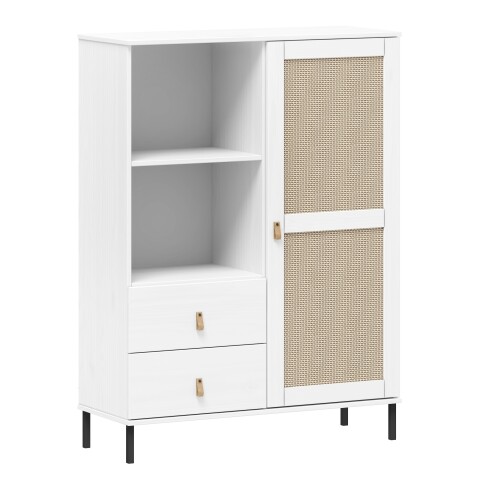 Highboard >WZ-0800< 2 Schübe, 1 Tür, Kiefer massiv weiß lackiert  - 100x136x40 (BxHxT)