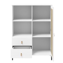 Highboard >WZ-0800< 2 Schübe, 1 Tür, Kiefer massiv weiß lackiert  - 100x136x40 (BxHxT)