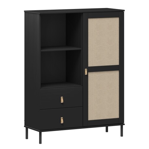 Highboard >WZ-0800< 2 Schübe, 1 Tür, Kiefer massiv schwarz lackiert  - 100x136x40 (BxHxT)