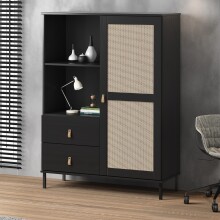 Highboard >WZ-0800< 2 Schübe, 1 Tür, Kiefer massiv schwarz lackiert  - 100x136x40 (BxHxT)
