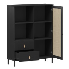 Highboard >WZ-0800< 2 Schübe, 1 Tür, Kiefer massiv schwarz lackiert  - 100x136x40 (BxHxT)