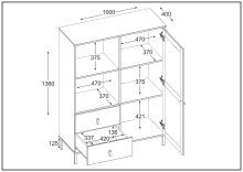 Highboard >WZ-0800< 2 Schübe, 1 Tür, Kiefer massiv schwarz lackiert  - 100x136x40 (BxHxT)