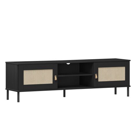 Lowboard >WZ-0800< 2 Türen, 2 Fächer, Kiefer massiv schwarz lackiert - 158x47x40 (BxHxT)