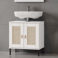 Waschbeckenunterschrank >WZ-0800< 2 Türen, 1 Boden, Kiefer massiv weiß lackiert - 62x65x40 (BxHxT)