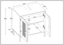 Waschbeckenunterschrank >WZ-0800< 2 Türen, 1 Boden, Kiefer massiv weiß lackiert - 62x65x40 (BxHxT)