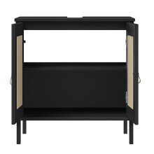 Waschbeckenunterschrank >WZ-0800< 2 Türen, 1 Boden, Kiefer massiv schwarz lackiert - 62x65x40 (BxHxT)
