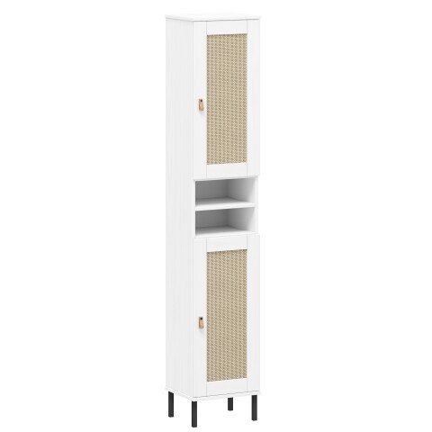 Hochschrank >WZ-0800< 2 Türen, 2 Fächer, Kiefer massiv weiß lackiert - 35x190x32 (BxHxT)